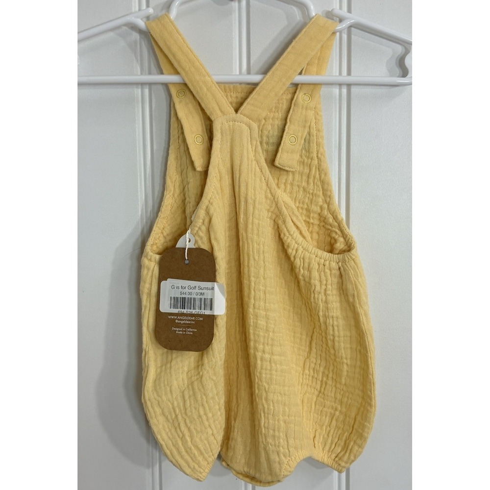 Angel Dear G Is for Golf Muslin Sunsuit Yellow Embroidered Romper 0–3M NWT - Picture 2 of 7